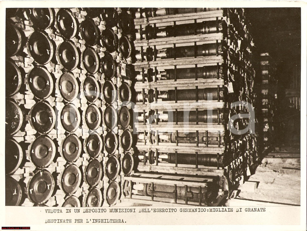 Fotografia d epoca originale 1941 WW2 GERMANIA Deposito di granate destinate all Inghilterra  Foto 1