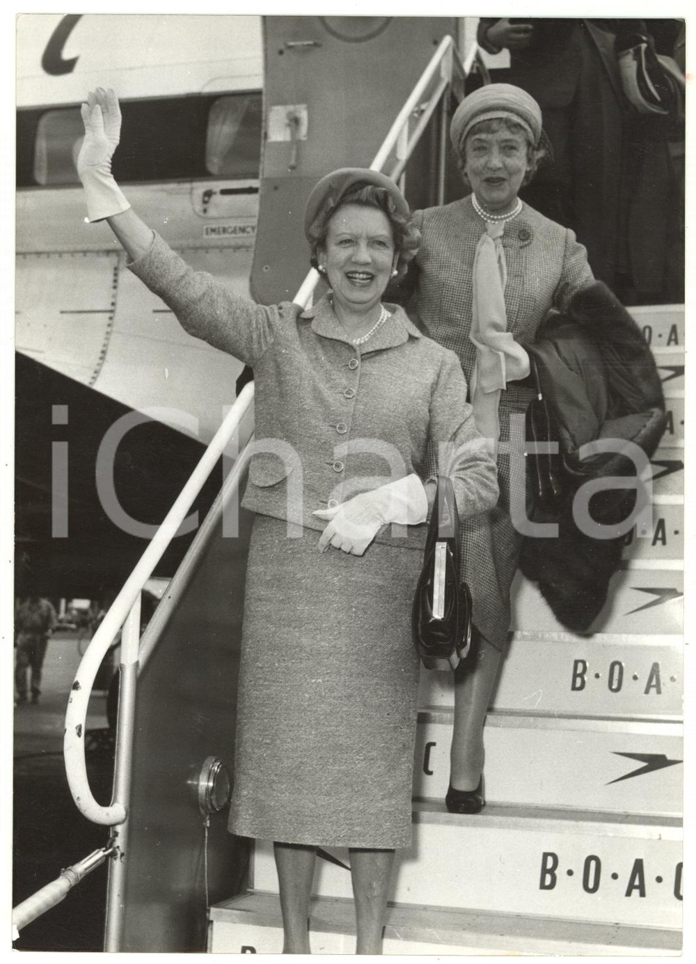 1957 ROMA Aeroporto - Arrivo di Elizabeth ARDEN con volo BOAC - Foto 13x18