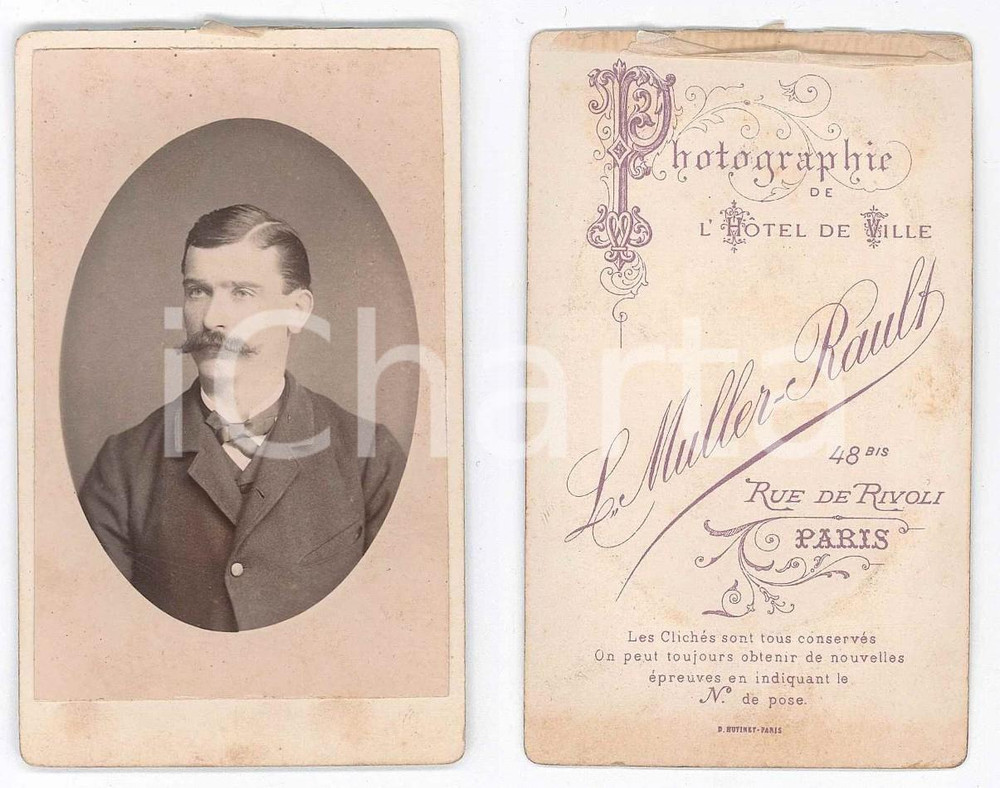 Fotografia d epoca originale 1870 ca PARIS Portrait d homme  Photo L. MULLERRAULT CDV 1