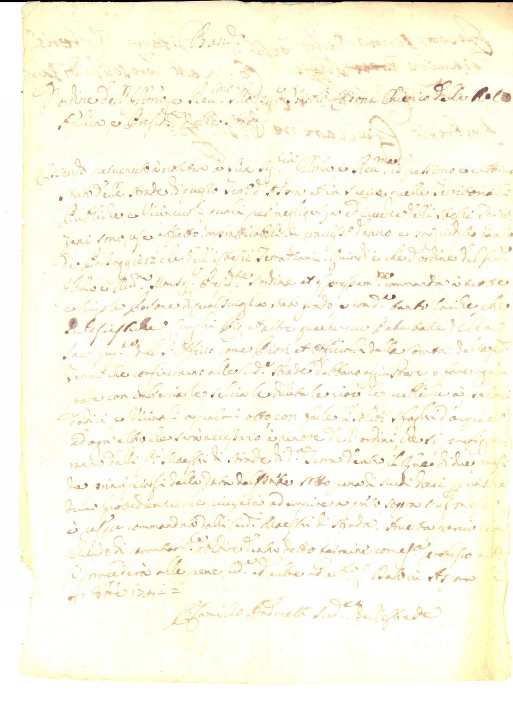 Documento originale, autentico 1741 CASPERIA RI Bando per la manutenzione delle strade locali Manoscritto 1
