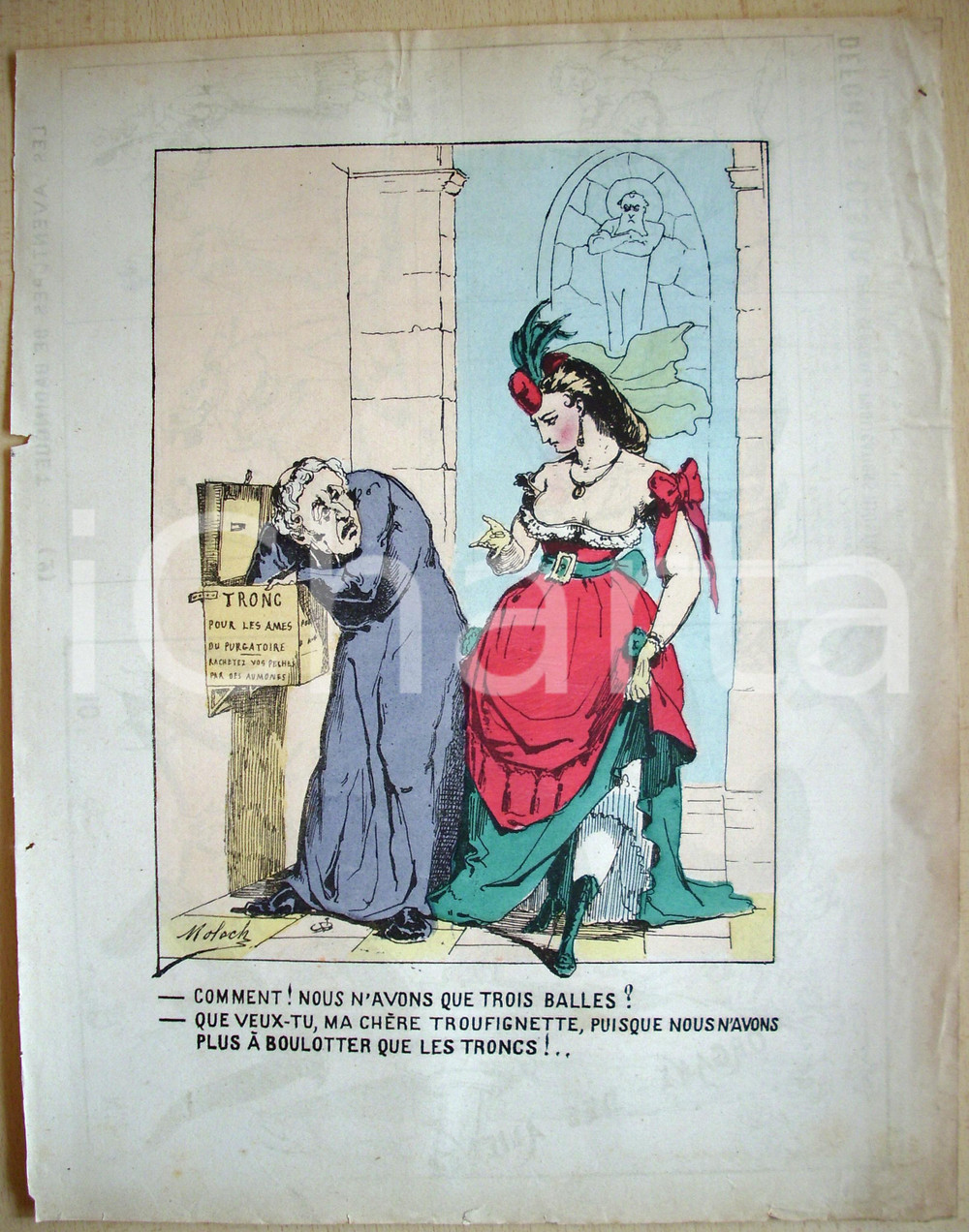 Stampa, bozzetto originale 1871 Tronc pour les Ã¢mes du Purgatoire Giornale LA SCIE 1
