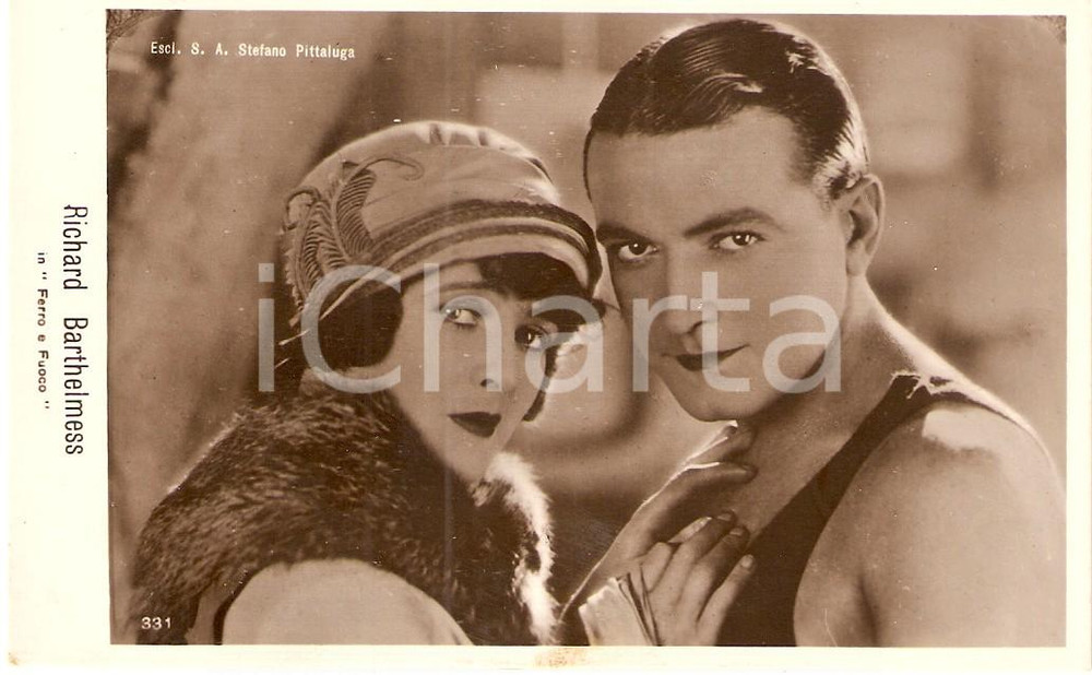 Cartolina originale da collezione 1920 ca FERRO E FUOCO Richard BARTHELMESS in una scena del film Cartolina FP NV 1
