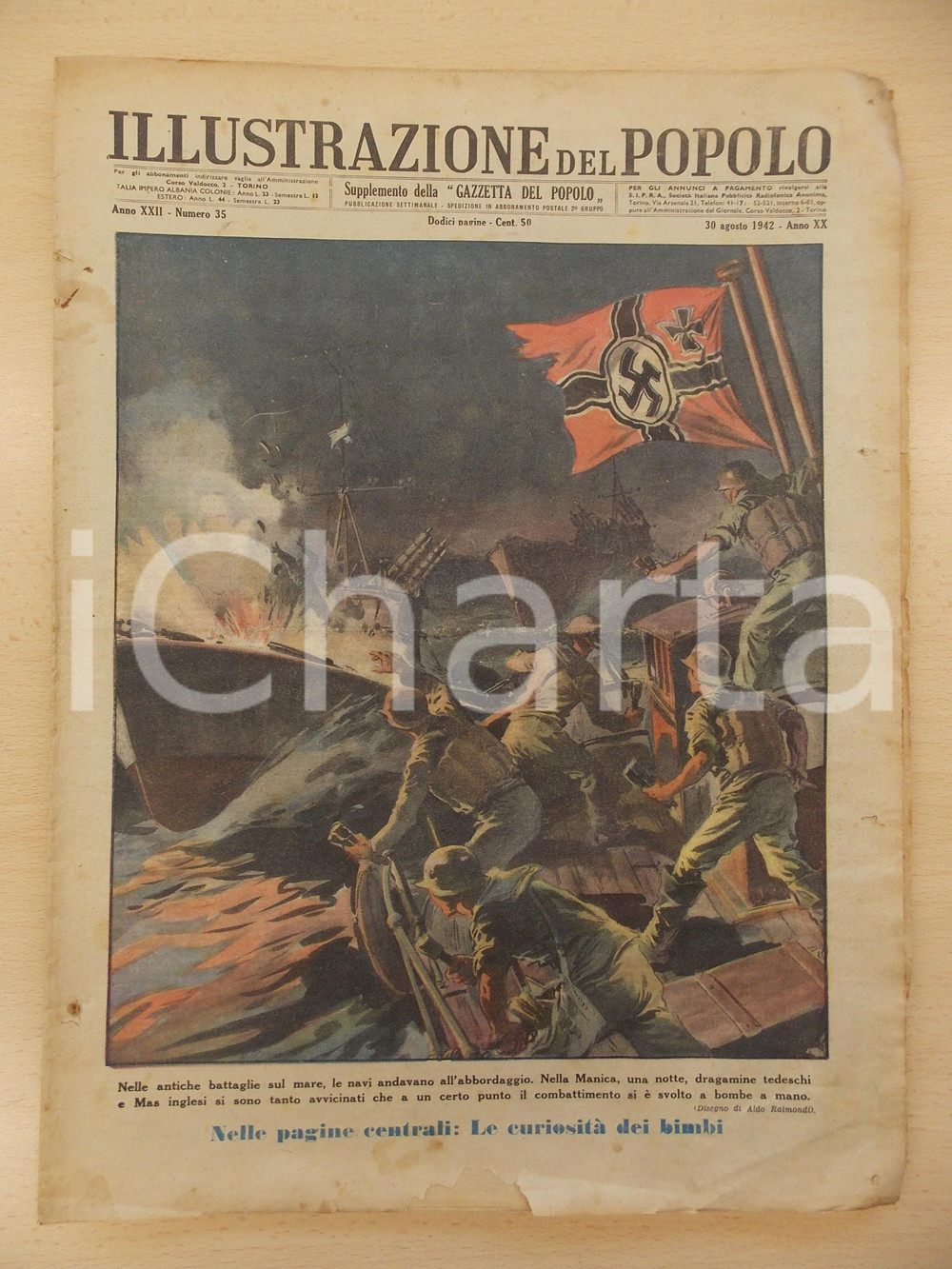 Giornale, rivista storica 1942 ILLUSTRAZIONE DEL POPOLO Battaglia tra dragamine tedeschi e Mas inglesi 1