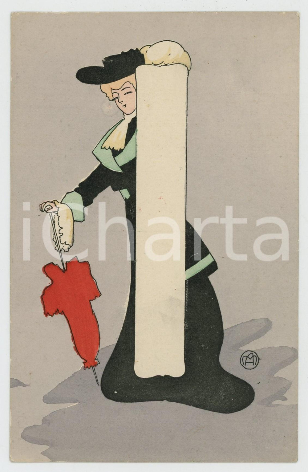 1910 ca FRANCE Woman with red parasol - GLAMOUR postcard  Cartolina postale d'epoca, non viaggiata. GOOD/buono  Formato: 9x14 cm originale e autentica 1