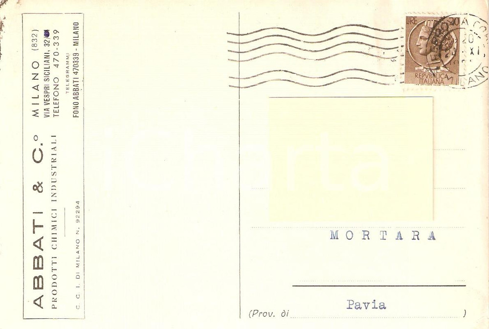 Cartolina originale da collezione 1955 MILANO Azienda ABBATI Prodotti chimici industriali Cartolina Commerciale 1