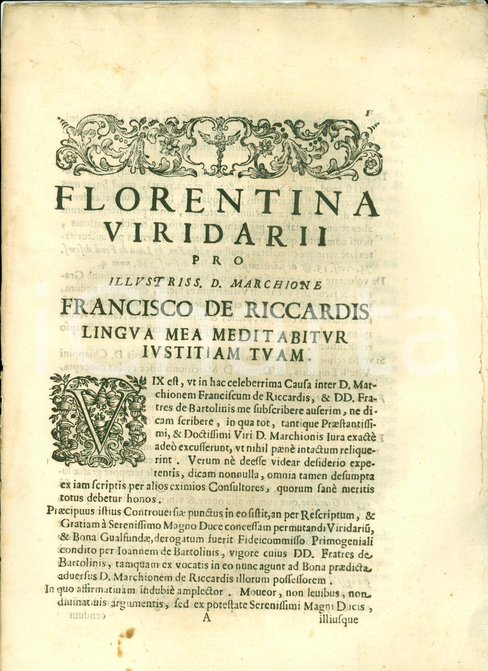 Documento originale, autentico 1684 FIRENZE Marchese Francesco DE RICCARDIS vs Fratelli BARTOLINI per giardino 1