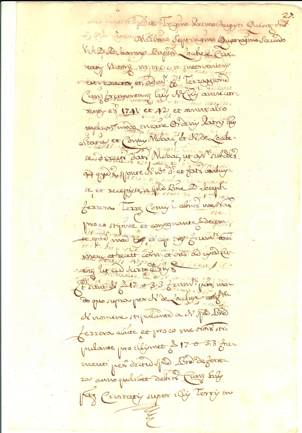 Documento originale, autentico 1742 VITTORIA RG Giuseppe FERRERA vende frumento a Giovanni Battista LOCCHESE 1