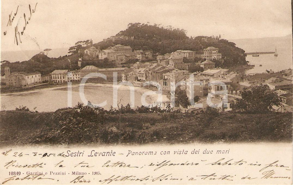 Cartolina originale da collezione 1905 SESTRI LEVANTE (GE) Panorama con vista dei due mari *Cartolina FP VG 1