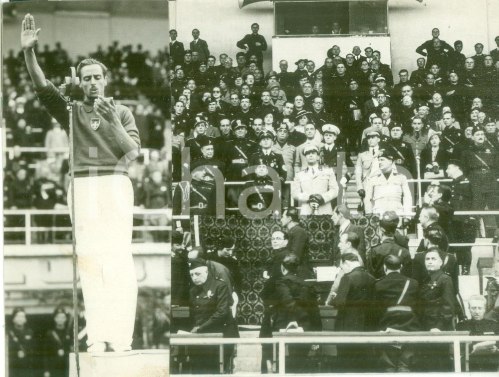 Fotografia d epoca originale 1938 NAPOLI Littoriali Universitari davanti al Principe UMBERTO II Fotomontaggio 1
