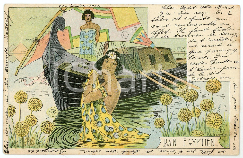 1904 VINTAGE EROTIC Bain Egyptien - Ill. Ernest Louis LESSIEUX - Postcard  Cartolina postale d'epoca, viaggiata.CONDIZIONI: GFORMATO: FP    originale e autentica 1