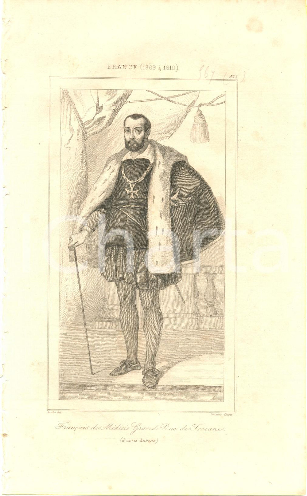Stampa, bozzetto originale 1840 FRANCE Francesco DE' MEDICI Granduca di TOSCANA *Stampa inc. LEMAITRE 1
