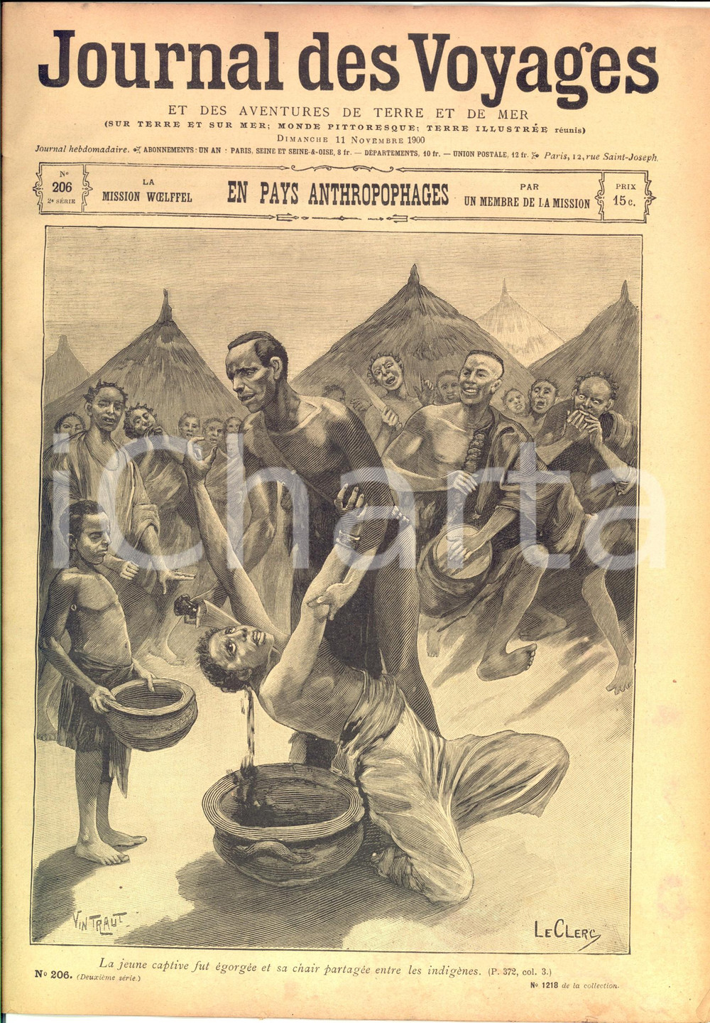 Giornale, rivista storica 1900 JOURNAL DES VOYAGES En pays anthropophages Rivista ILLUSTRATA n° 206 1