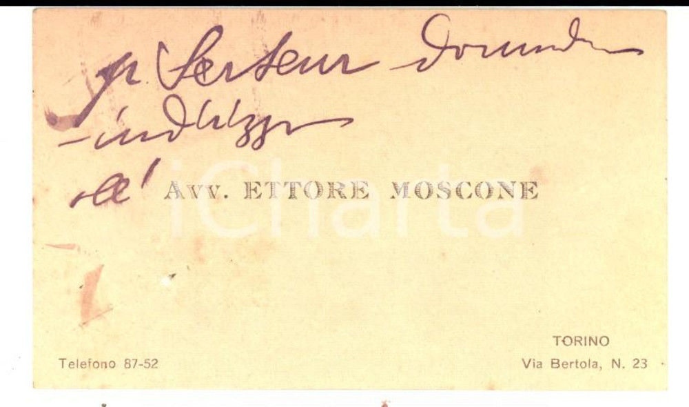 Autografo originale 1930 ca TORINO Biglietto da visita avv. Ettore MOSCONE Autografo 1