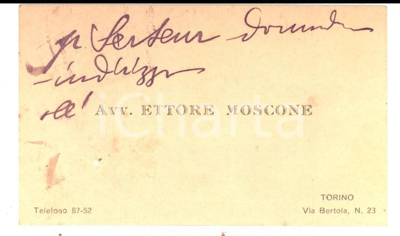 Autografo originale 1930 ca TORINO Biglietto da visita avv. Ettore MOSCONE Autografo 1