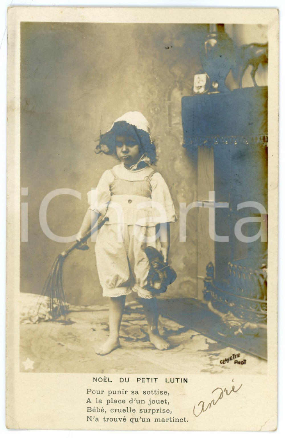 1905 ca CHILDREN Noël du petit lutin - Photo CLAYETTE - Vintage postcard  Cartolina postale d'epoca, viaggiata.CONDIZIONI: F (piegature angolari)FORMATO: FP    originale e autentica 1