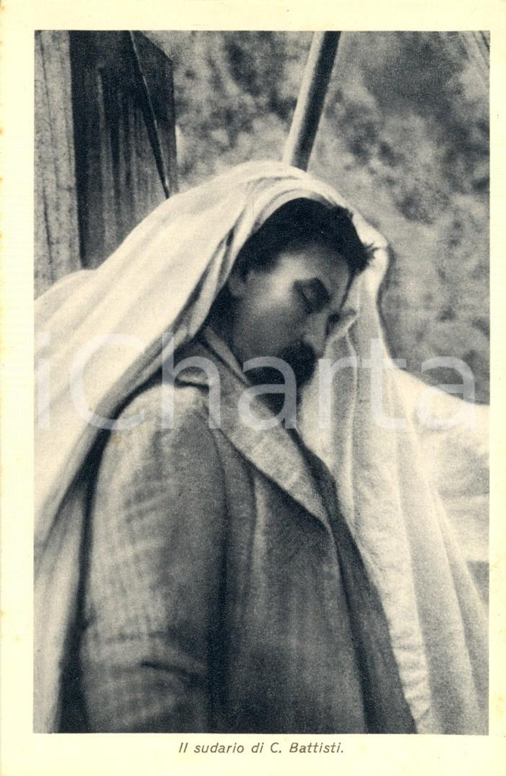 Cartolina originale da collezione 1930 ca Il sudario di CESARE BATTISTI - Post mortem *Cartolina postale FP NV 1