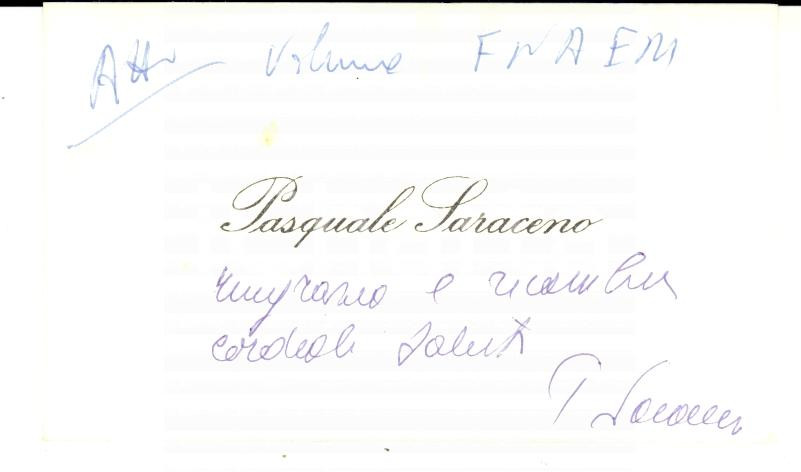Autografo originale 1970 ca Biglietto da visita Pasquale SARACENO economista Autografo 1