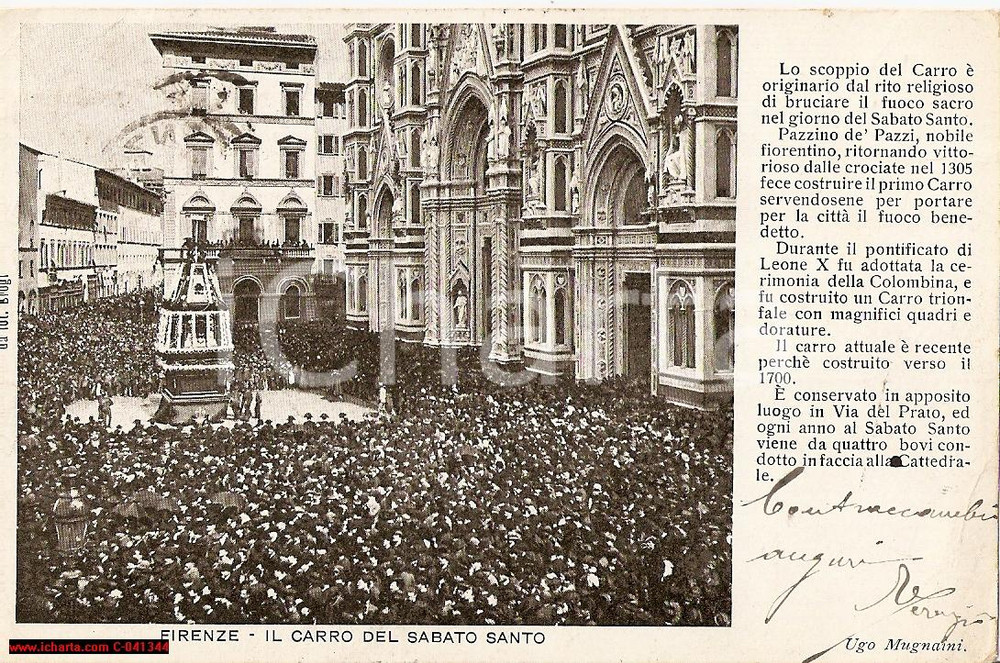 Cartolina originale da collezione 1911 FIRENZE Lo scoppio del CARRO del Sabato Santo FP 1