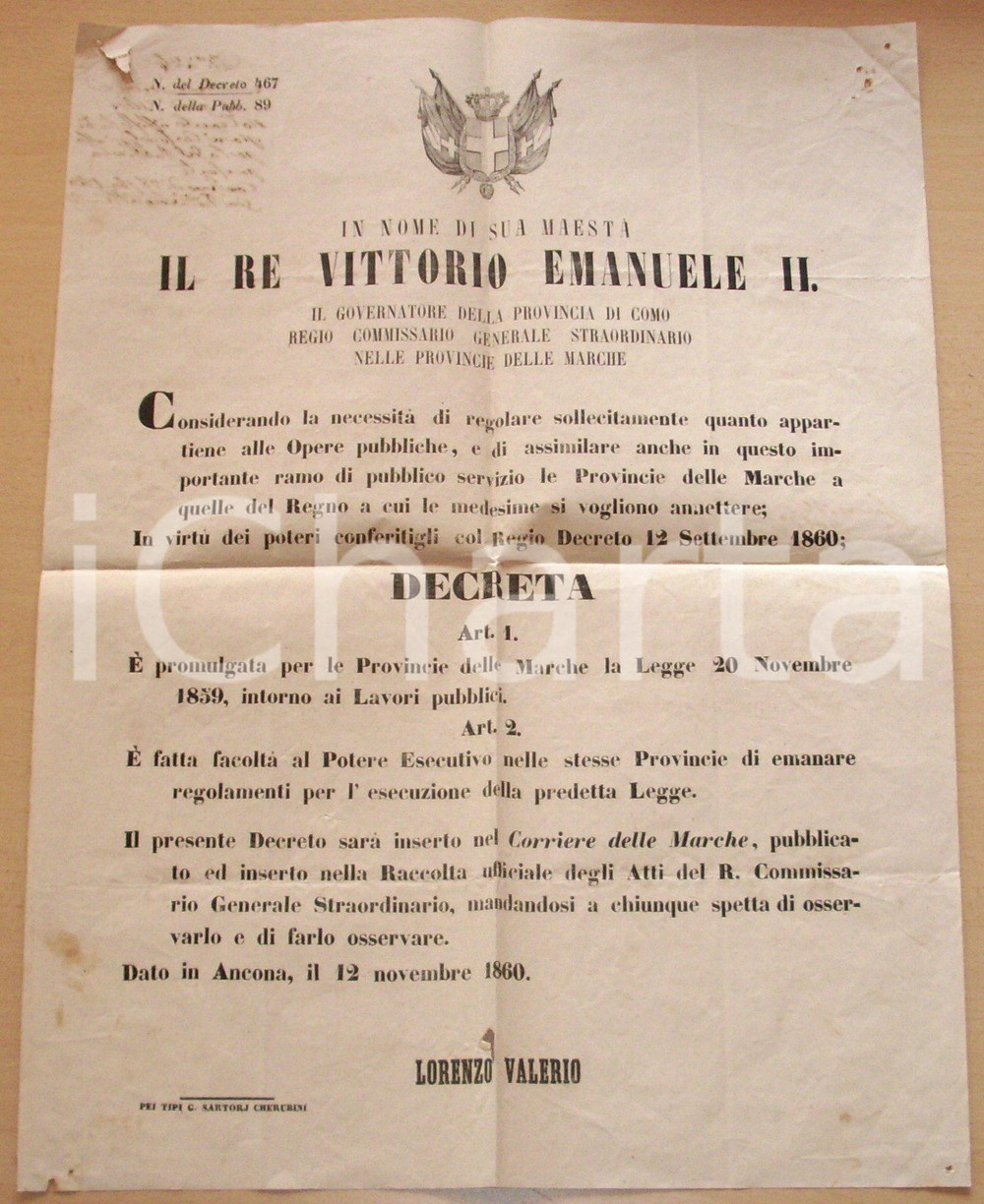 Documento originale, autentico 1860 ANCONA Regolamenti Opere Pubbliche nelle MARCHE 1