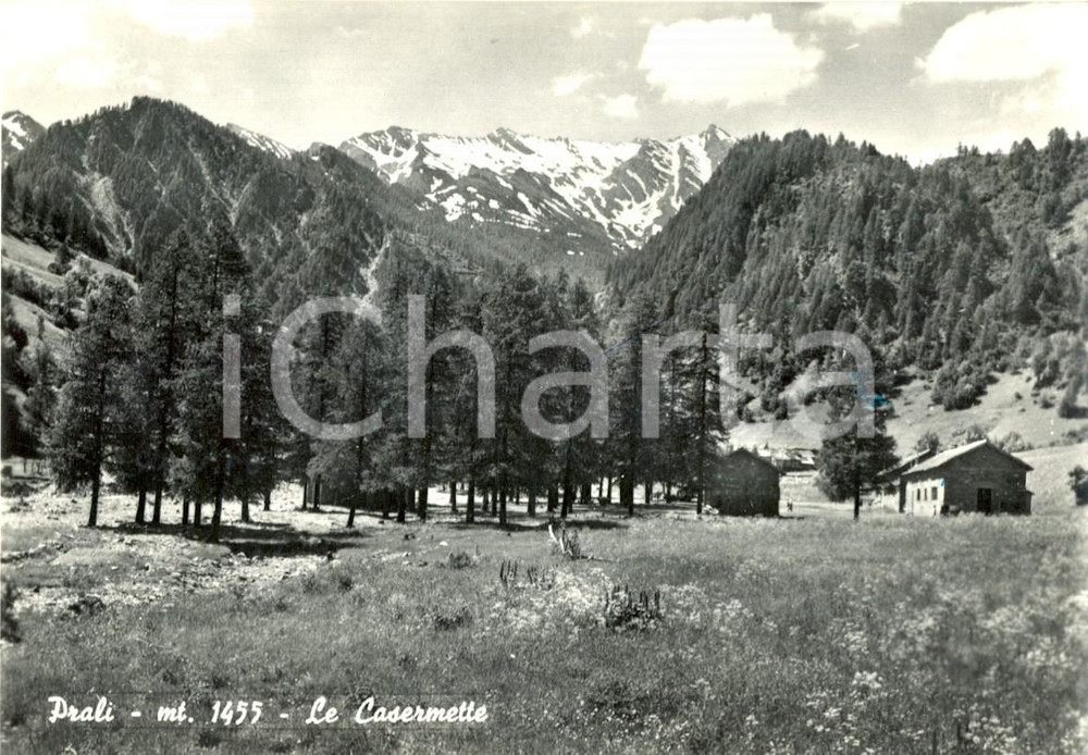 Cartolina originale da collezione 1950 ca PRALI (TO) Veduta della valle con le CASERMETTE *Cartolina FG VG 1
