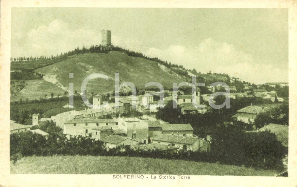 Cartolina originale da collezione 1930 ca SOLFERINO (MN) Veduta del paese e della torre *Cartolina postale FP NV 1