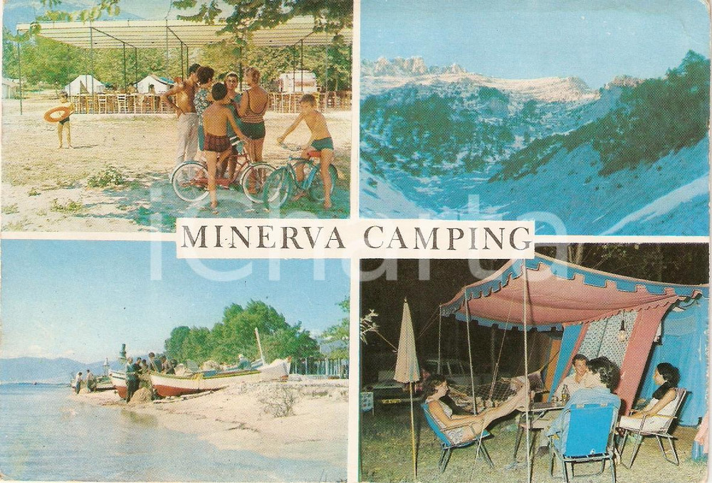 Cartolina originale da collezione 1977 LITOHORON (GREECE) Vedutine MINERVA Camping VINTAGE Cartolina animata FG VG 1