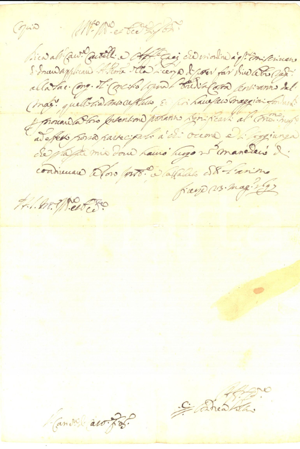 Manoscritto, lettera originale 1697 FIRENZE Andrea POLLI sulla supplica per l'ereditÃ  COSTA *Lettera 1