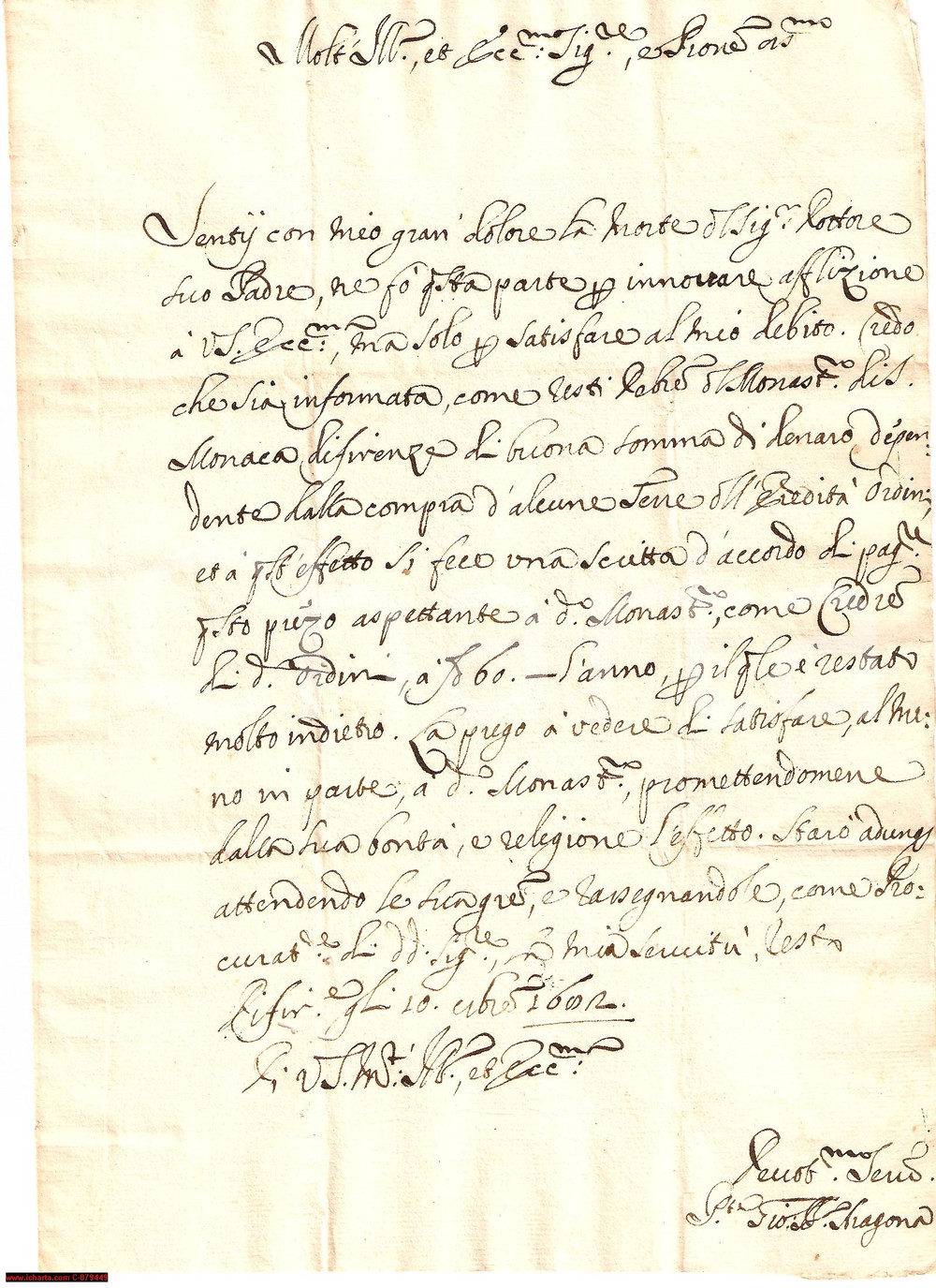Manoscritto, lettera originale 1682 FIRENZE Girolamo FUCINI debitore di S. MONACA 1