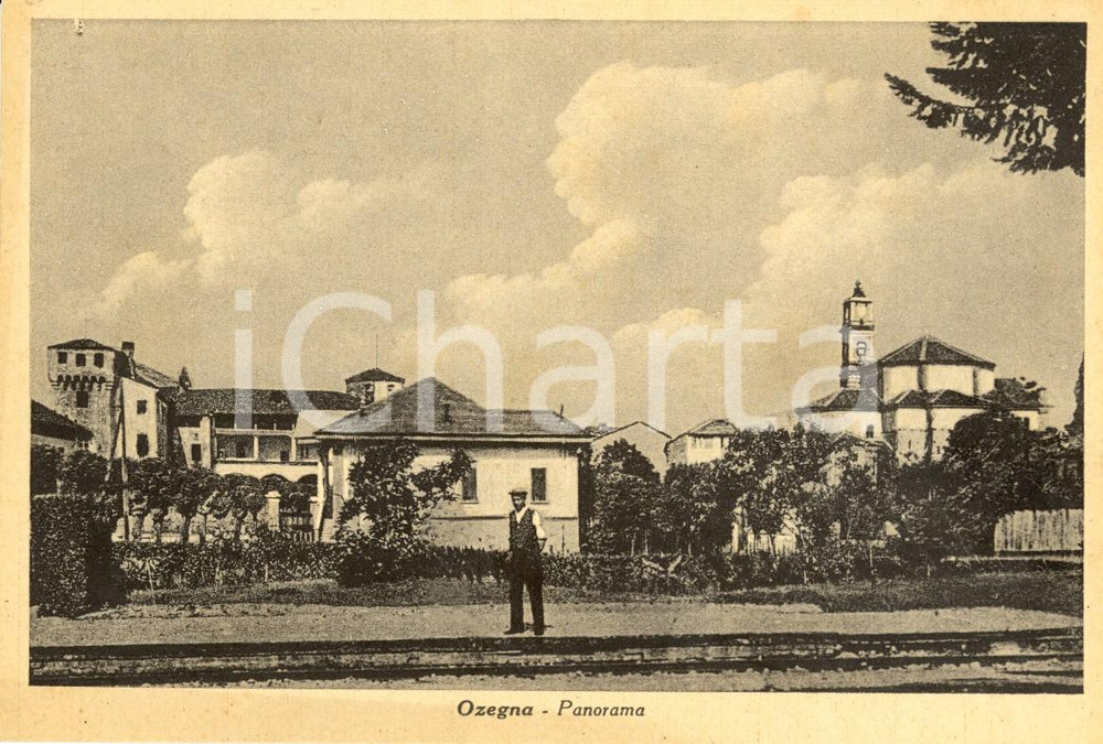 Cartolina originale da collezione 1940 ca OZEGNA TO Panorama del paese Cartolina postale ANIMATA FG NV 1