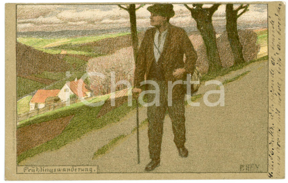 1900 ca DEUTSCHLAND "Fruhlingswanderung" by Paul HEY - Postkarte FP NV  Cartolina postale d'epoca, non viaggiata. FAIR/discreto Lievi piegature agli angoli di sinistra Formato: FP originale e autentica 1