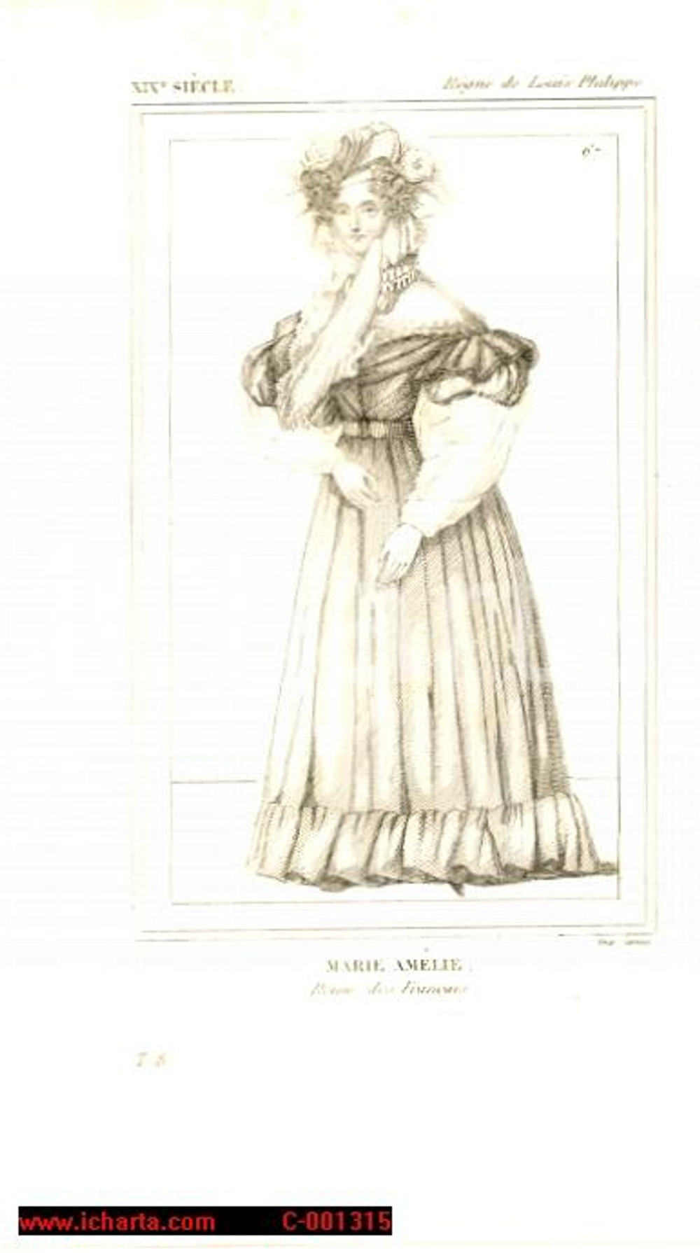 Stampa, bozzetto originale 1852 REGNE DE LOUIS PHILIPPE Costumes français Reine Marie Amélie Gravure CAMUS 1