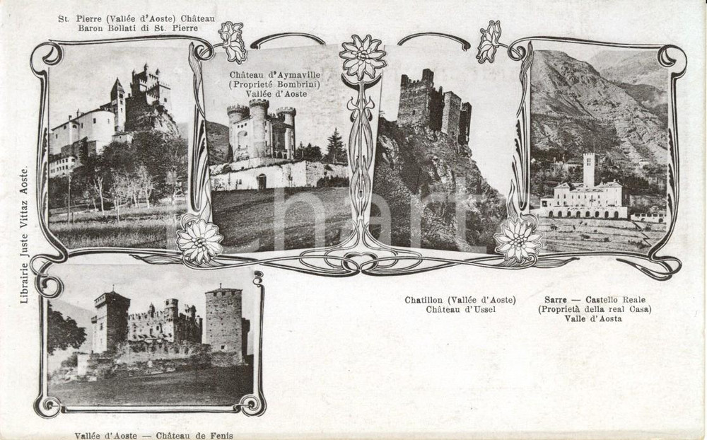 Cartolina originale da collezione 1900 ca VALLE D'AOSTA Vedutine castelli AYMAVILLE FENIS USSEL e REALE *Cartolina 1