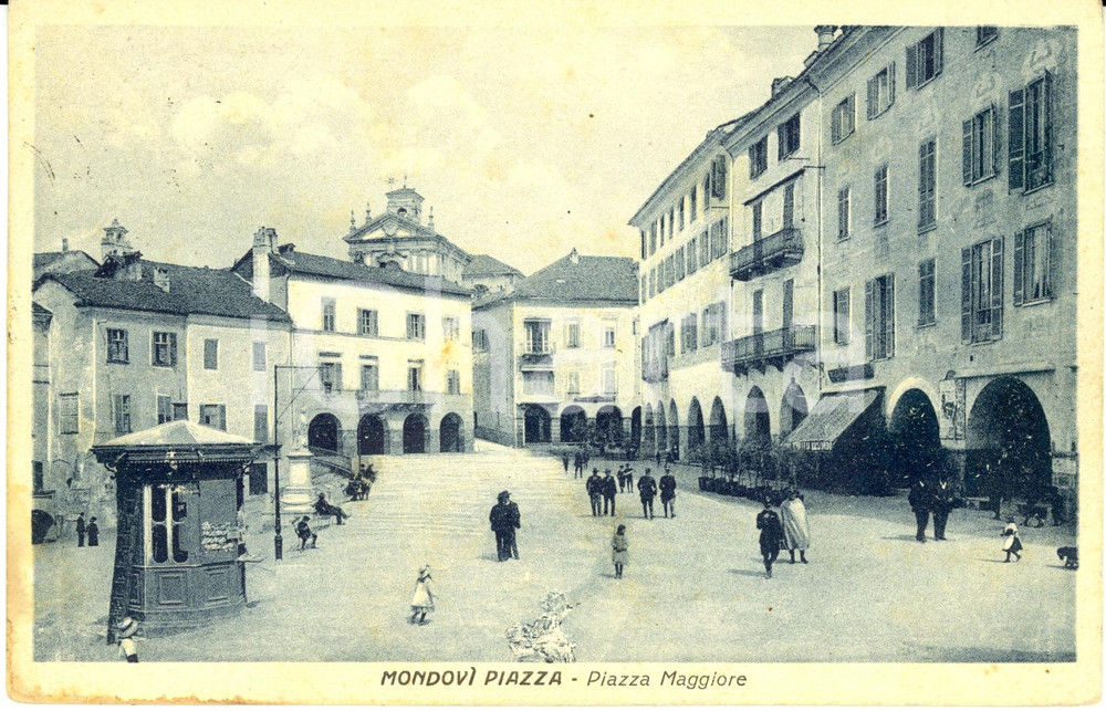 Cartolina originale da collezione 1928 MONDOVI' PIAZZA (CN) Veduta di piazza MAGGIORE *Cartolina animata FP VG 1