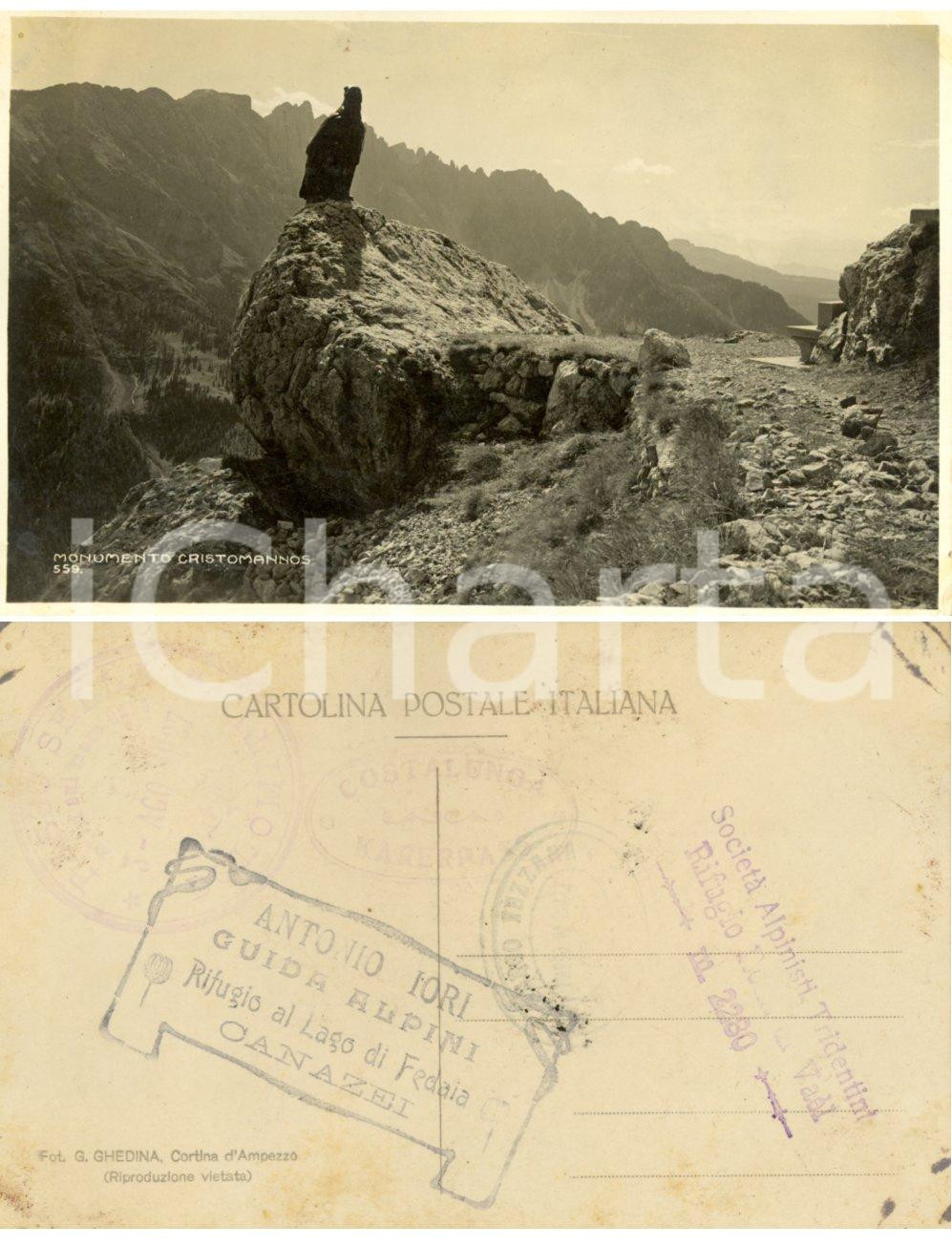 Cartolina originale da collezione 1927 PASSO COSTALUNGA (BZ) Veduta del monumento CRISTOMANNOS *Cartolina FP NV 1