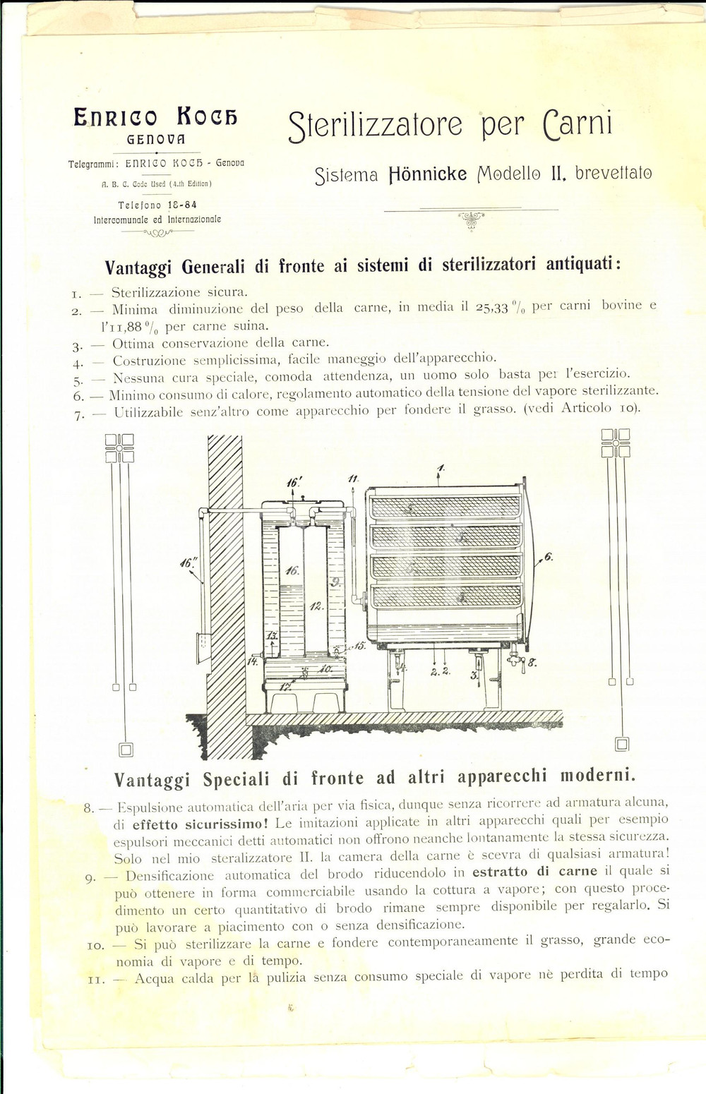 Materiale pubblicitario d’epoca 1910 GENOVA Enrico KOCH Forni crematori per mattatoi Pubblicitario DANNEGGIATO 1