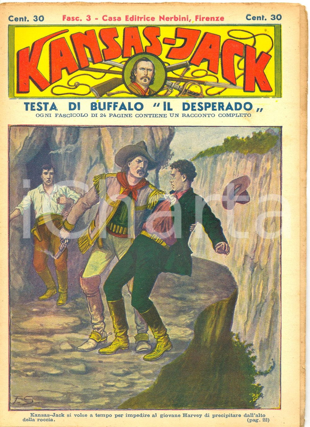 Giornale, rivista storica 1935 ca KANSAS JACK Testa di BUFFALO Desperado fascicolo 3 Rivista NERBINI 1