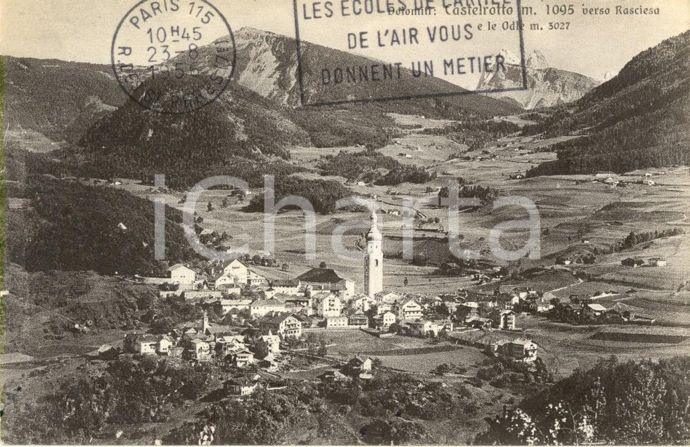 Cartolina originale da collezione 1956 CASTELROTTO BZ DOLOMITI Veduta paese verso RASCIESA e ODLE FP VG 1