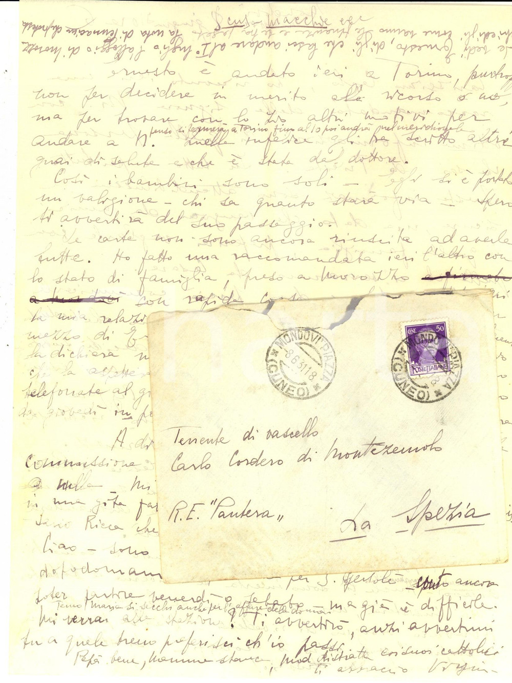 Manoscritto, lettera originale 1931 MONDOVI  Marchesa Virginia CORDERO DI MONTEZEMOLO informa Carlo Lettera 1