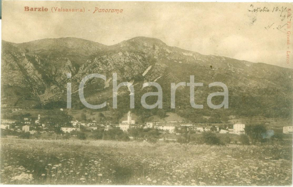 Cartolina originale da collezione 1904 BARZIO LC Panorama del paese in VALSASSINA Cartolina FP VG 1