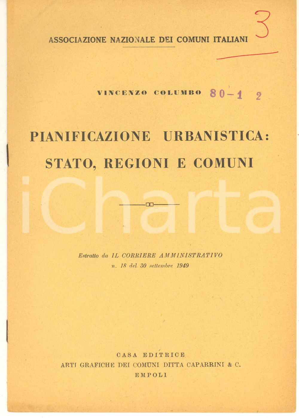 Libro, pubblicazione d epoca 1949 Vincenzo COLUMBO Pianificazione urbanistica : Stato, regioni e comuni 1