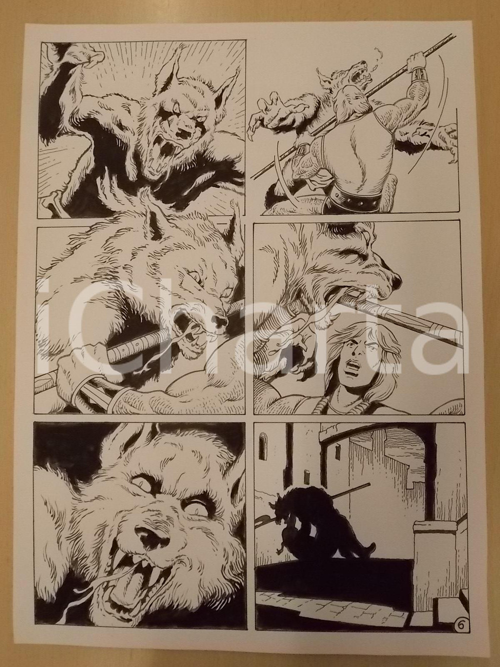 Opera d’arte autentica 1975 ca LUBE Luciano Bernasconi KABUR contro l uomo lupo Tavola originale 1