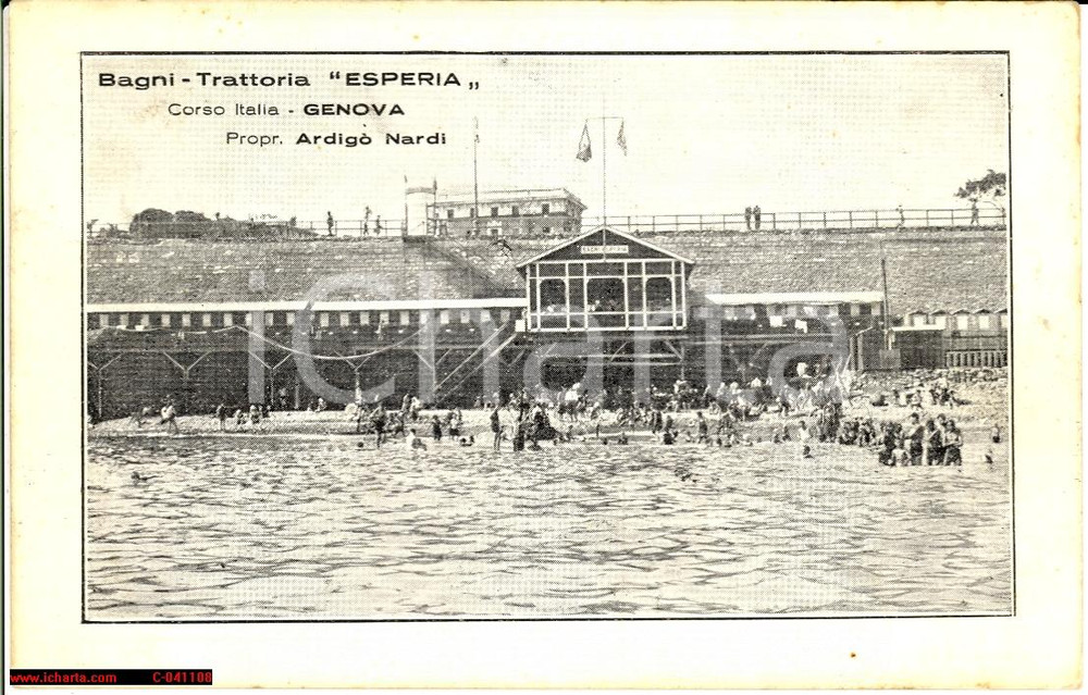 Cartolina originale da collezione 1920 ca GENOVA Bagni  Trattoria ESPERIA Animata FP NV 1