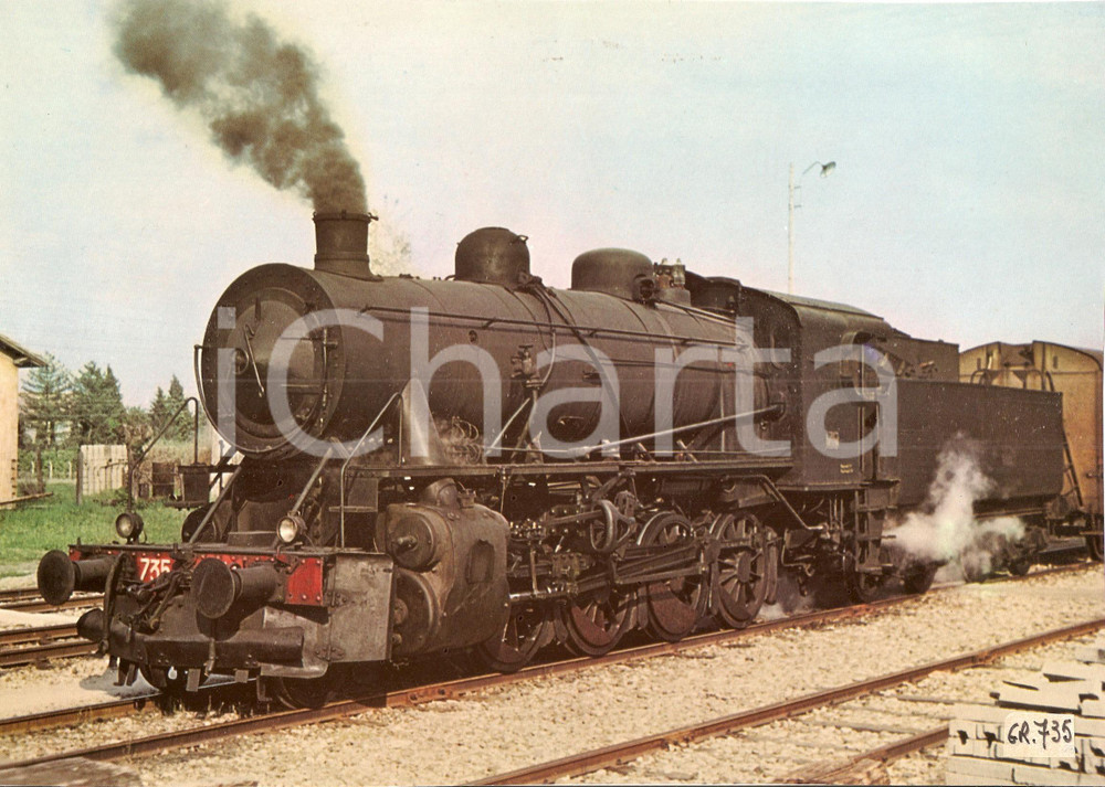Fotografia d epoca originale 1975 ca FERROVIE STATO Locomotiva a vapore FS GR.735 Foto seriale 29x21 1