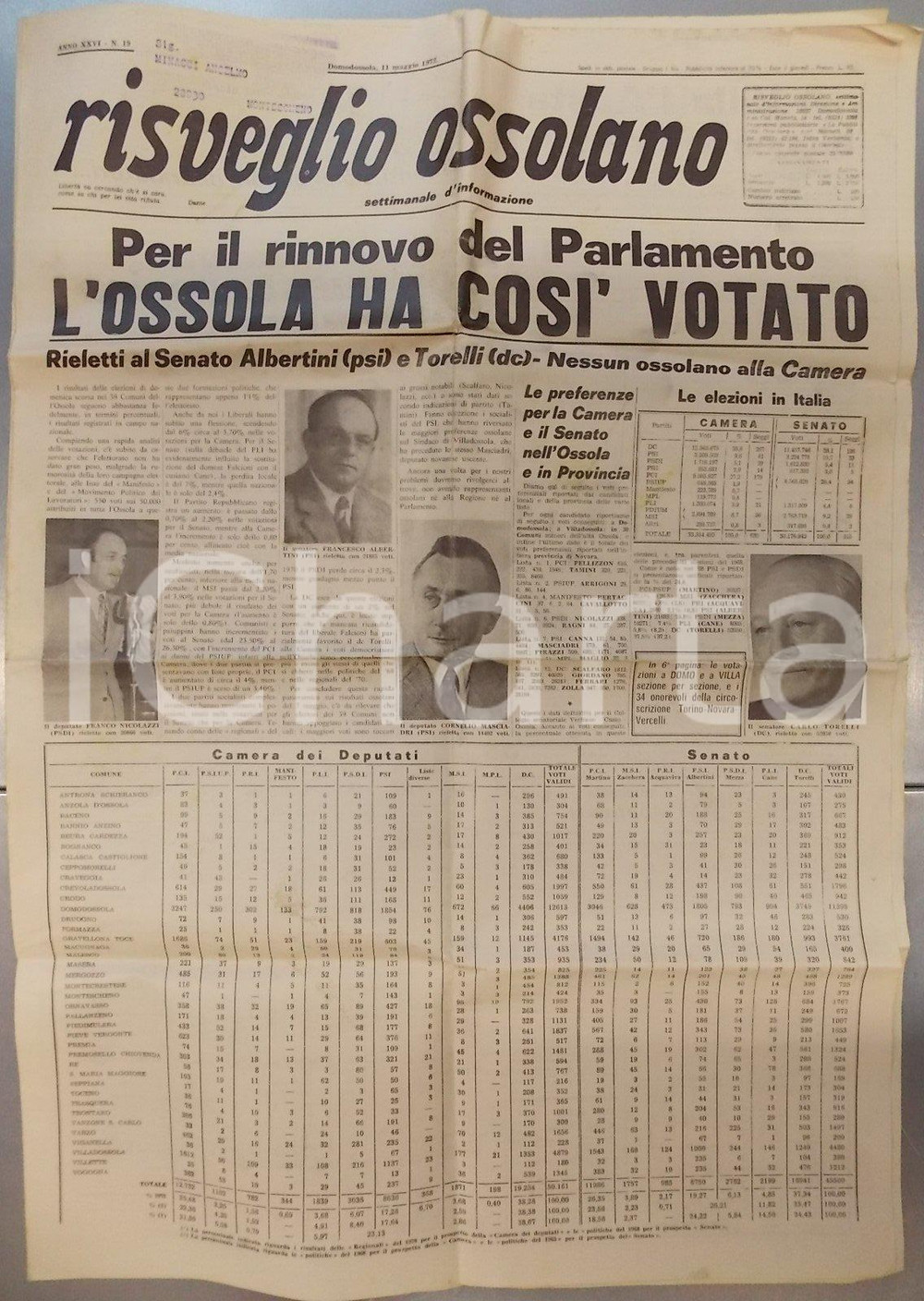 Giornale, rivista storica 1972 RISVEGLIO OSSOLANO L Ossola vota per rinnovo del Parlamento Giornale 1