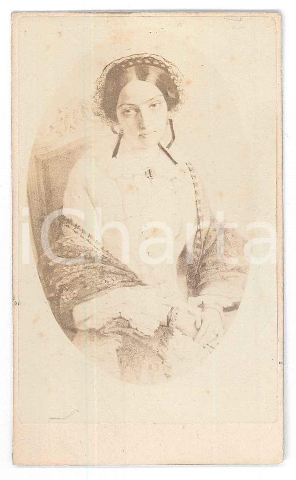 Fotografia d epoca originale 1870 ca ARTE Giovane donna con scialle  Ritratto  Foto di quadro CDV 1