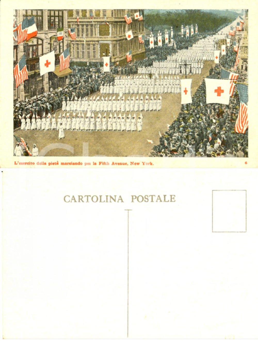 Cartolina originale da collezione 1920 ca NEW YORK (USA) Esercito pietÃ  FIFTH AVENUE *Cartolina FP NV CROCE ROSSA 1