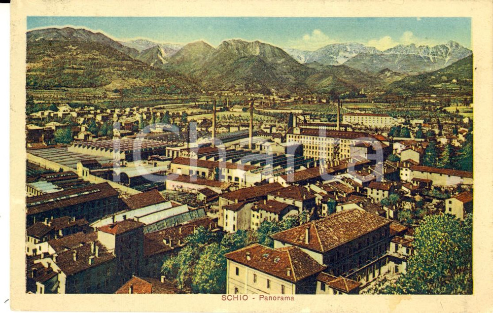 Cartolina originale da collezione 1914 SCHIO VI Panorama del paese Cartolina ILLUSTRATA FP VG 1