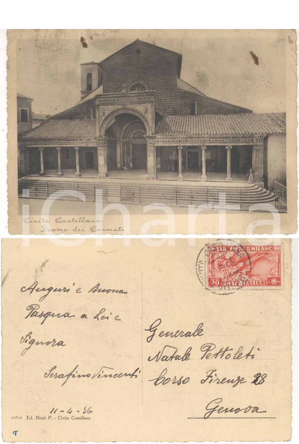 Cartolina originale da collezione 1936 CIVITA CASTELLANA VT Duomo dei Cosmati Cartolina Serafino VINCENTI FG VG 1