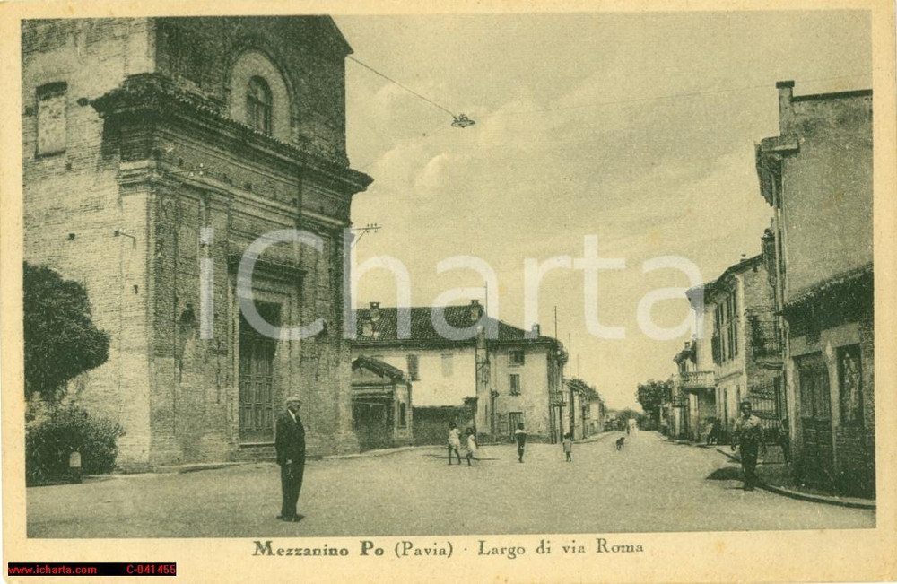 Cartolina originale da collezione 1925 MEZZANINO (PV) Largo di via Roma ANIMATA FP NV 1