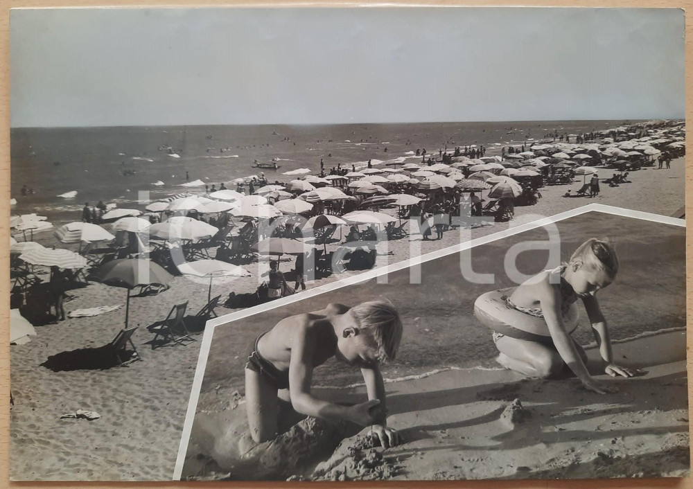 1965 ca SENIGALLIA Vedutine spiaggia *Bozzetto cartolina ANIMATA bambini 29x20